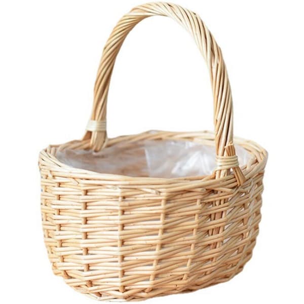 Blomkorg Wicker Handkorg Blomsterarrangemang Grön Växt Vävd Äggkorg Förvaringskorg
