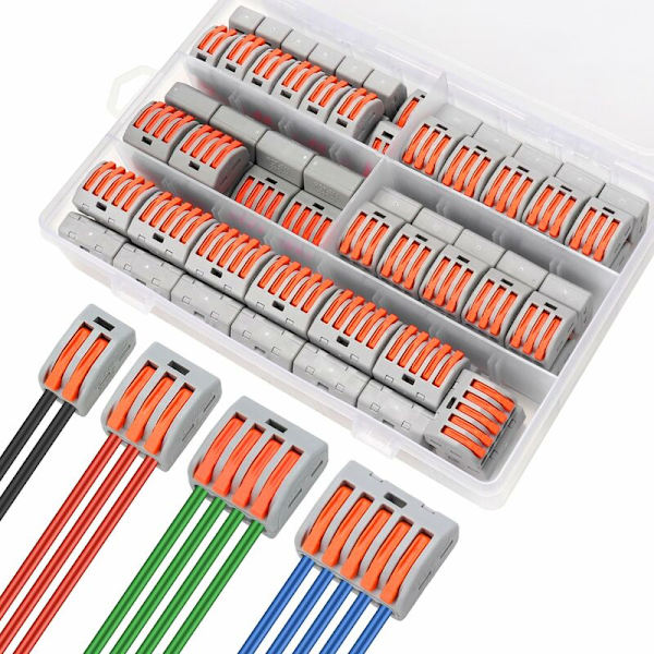 Hurtig elektriske kontakter sett, 80 stk Elektriske Domino elektriske terminalblokker 0,08-4,0 mm² Kompakte ledningskontakter med spak (2 innganger/3 innganger