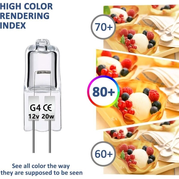 G4 Halogenpærer, G4 Halogen Stiftbase Lampe 12V 20W, 2800K Varmt Hvit Dimbar G4 Transparent Kapsel Lampe Pakke med 10.