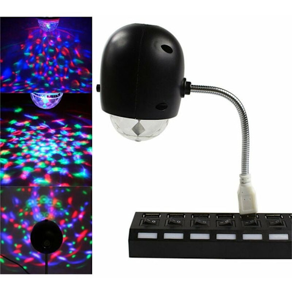 USB-diskopallo, RGB-värinen pyörivä LED-juhlalamppu 3 W:n kirjan kanssa, USB-käyttöinen (musta)