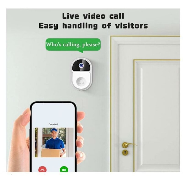 Smart Video Dörrklocka 1080P WiFi Kamera Tvåvägs Video Intercom Trådlös Utomhus Dörrklocka Smart Life APP Säkerhetsskydd, Vit
