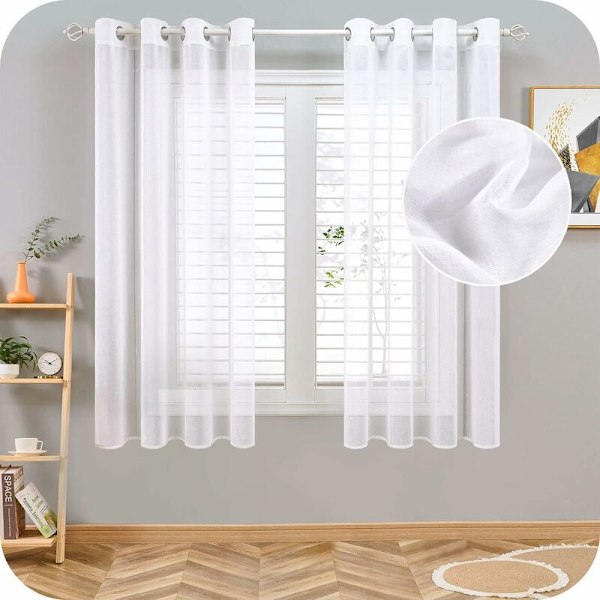 Enkel Sheer Tulle Gardin, Vertikal Gardinstångsficka för Vardagsrum, Kök, Sovrum, Vita Band, 140cm Bredd x 180cm Höjd