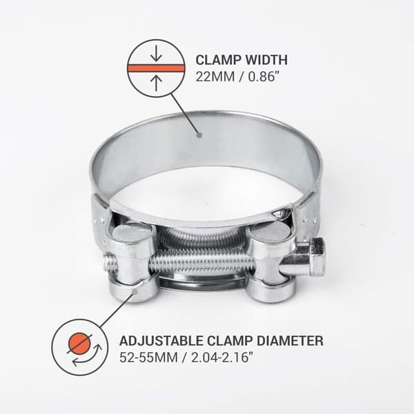 2-pack förstärkta slangklämmor för galvaniserade stålrör 52-55mm
