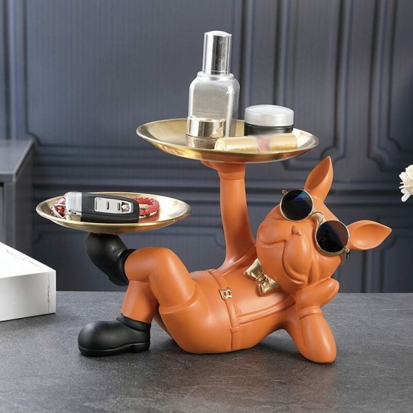 2 nordiska metallbrickor i harts med bulldogdjurfigurer hundstaty för nyckelring djurförvaringsbricka dekor till E