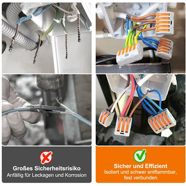 Hurtig elektriske kontakter sett, 80 stk Elektriske Domino elektriske terminalblokker 0,08-4,0 mm² Kompakte ledningskontakter med spak (2 innganger/3 innganger