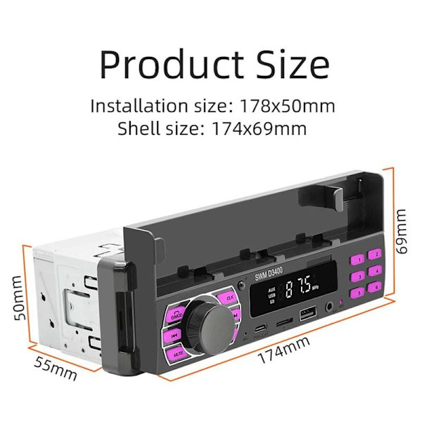 Monitoiminen auton Bluetooth-soitin, tukee sijainnin ja löytämisen U-levyn liitäntäkortin HD-häviötön musiikkiauton Mp3
