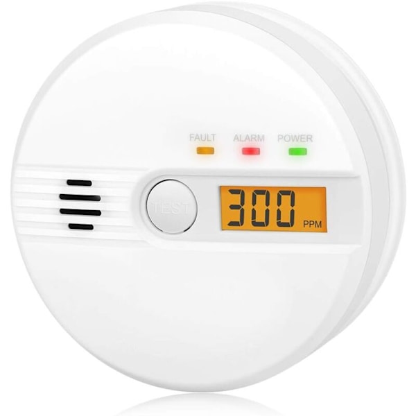 Kulmonoxidalarm LCD Display CO Detektor 85Db Alarm Kulmonoxid Sensor Kulmonoxid Detektor med Testknap Batteridrevet
