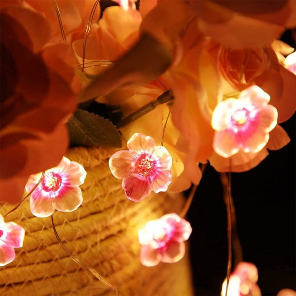 40 LED lyserøde kirsebærblomster lyskæde, USB lyskæde til jul, pigeværelse, soveværelse, indendørs, udendørs, bryllup, Valentinsdag