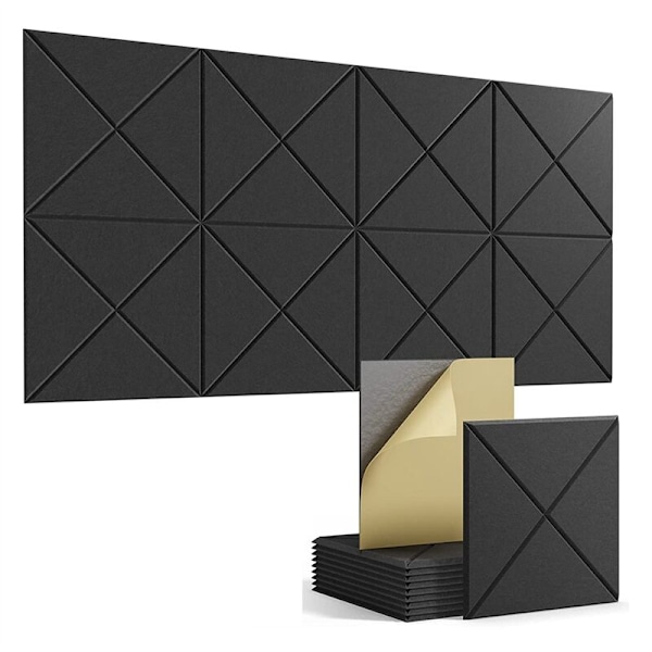 16Pcs Self-Adhesive Acoustic Panels, Square Soundproof Foam Panels, High Density Soundproof Wall Panels 12X12X0.4 Inch, Black