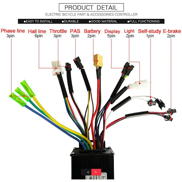 24V36V48V 500W 750W Børsteløs Hall Controller 126A Tre-Mode Sinus Bølge Controller Ebike Controller