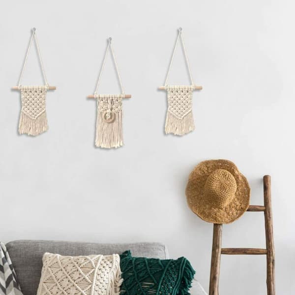 Boho vävd makramé väggdekoration, makramékonst för lägenhet sovrum vardagsrum kontor chic heminredning