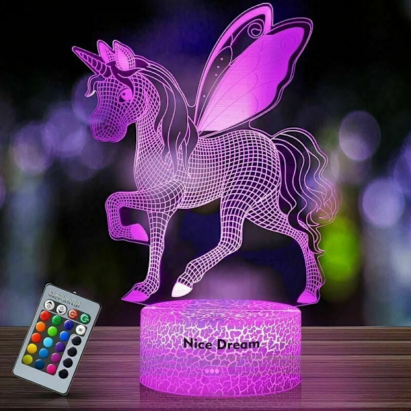 Enhörningsflicka Present, Enhörningslampa 3D LED Nattlampa, Enhörning Leksak Sänglampa Nattlampa 16 Färger, USB-driven Touch Fjärrkontroll Barn Nattlampa