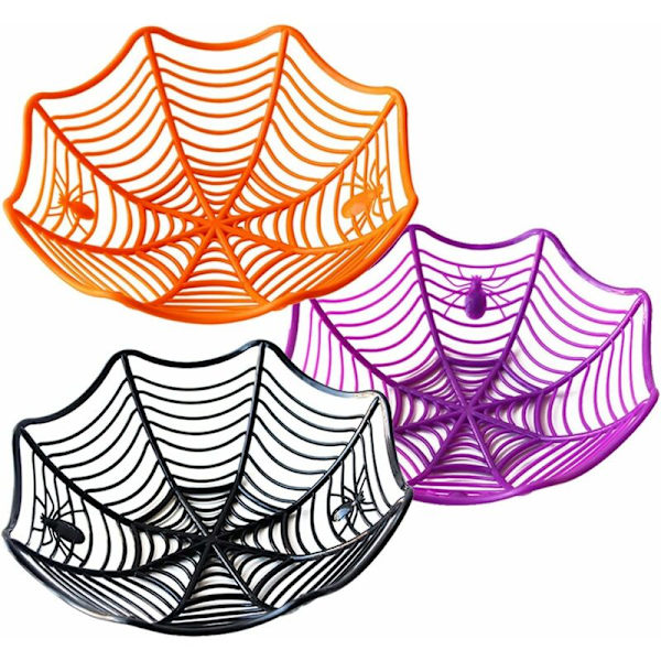 3 kpl muoviset hämähäkinseitit kulhot, Halloween hedelmä- ja karkkivarastokori, suklaa- ja hedelmävälipalakuulut kauhu-hämähäkkikuvioilla Halloween-juhliin