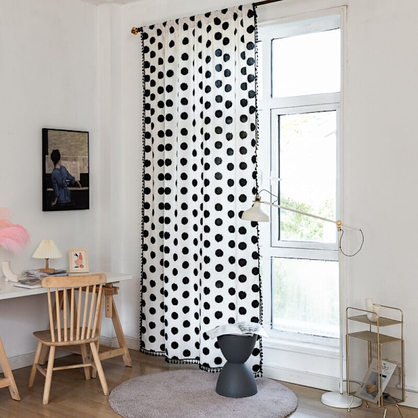 Geometriske stripete halv-svart ut-gardiner for stue Boho rom mørknende lin-bomulls gardiner (52B x 84L)