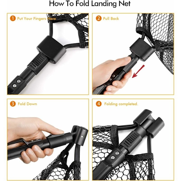Foldbar Fiskenet i Aluminiumlegering til Fluer eller Flufiskeri Sort (4031cm)