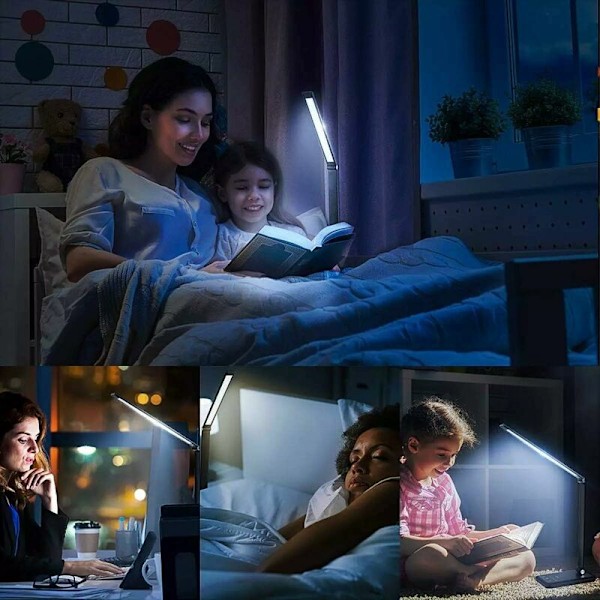 LED Skrivebordslampe, Dæmpbar Bordlampe, Understøtter Trådløs Opladning af Mobiltelefon, Berøringsstyring Øjenbeskyttelse, Med USB-port/Timerfunktion Foldbar/Rot