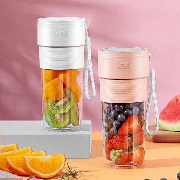 Bærbar Blender Smoothies Juicer 300ml med USB-oppladbar for Hjemmekontor Sportsreiser Utendørs, Rosa