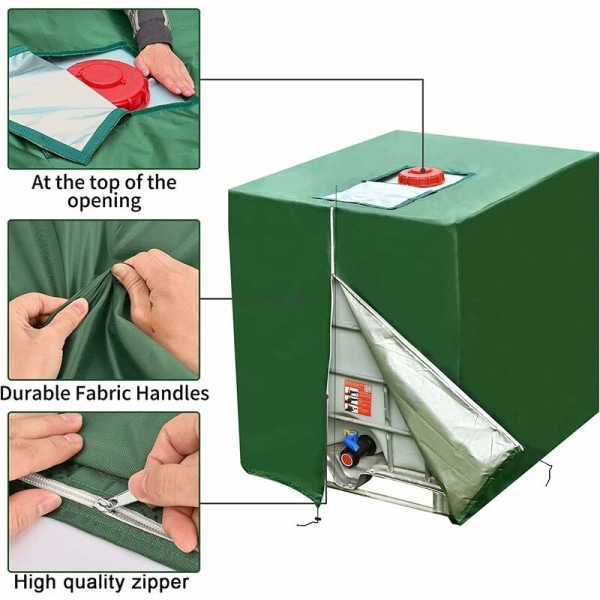 Överdrag för 1000L IBC-tank, skyddande överdrag, anti-UV anti-damm IBC-tankbehållare överdrag, skyddande överdrag, vattentätt, (120 x 100 x 116 cm)