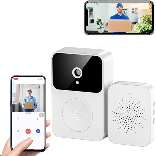 Trådløs dørklokke forbundet med overvågningskamera, Wifi Smart kamera, videooptagelse, dørklokke (Type-C), flere genopladelige ringetoner, Connec