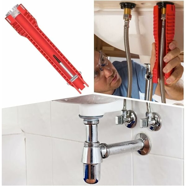 Multifunktionel vandhane-nøgle 8 i 1 vaskhane-installatør og vaskinstallationsværktøj til toilet/vask/badeværelse/køkken VVS