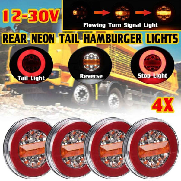 4X 43 LED Hamburger Rund Flow Blinklys Baglygte Til Lastbil Trailer 12-30V IP67