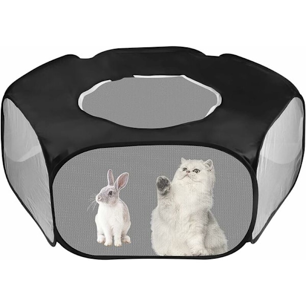 Foldbar Bur for Smådyr, Pettelt Gjerde Bur med Glidelåsdeksel Pustende Transparent Pop Up Treningsbur for Marsvin L