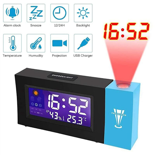 2X Väckarklocka med projektor Digital väckarklocka för sängbord LED Fashion väckarklocka Digital väckarklocka med tidstation
