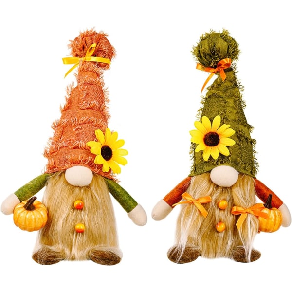 2-Pack høstnisser Plysj Thanksgiving-dekorasjoner Håndlaget herr og fru Gnomes Høstplysj-nisserdekorasjoner Tahanksgiving-gaver Borddekorasjoner