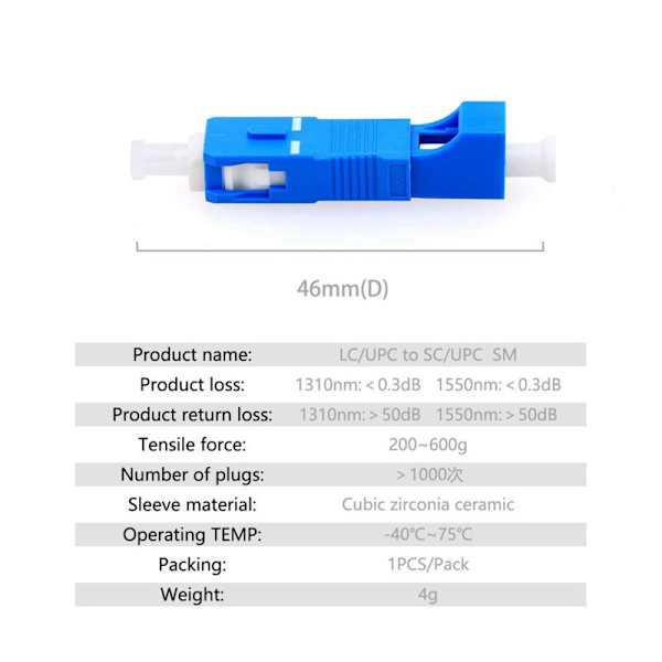 4X Optisk Utstyr Verktøy LC til SC Hann Hybrid Flens Enkeltmodus 9/125 SM Fiber Adapterkontakt