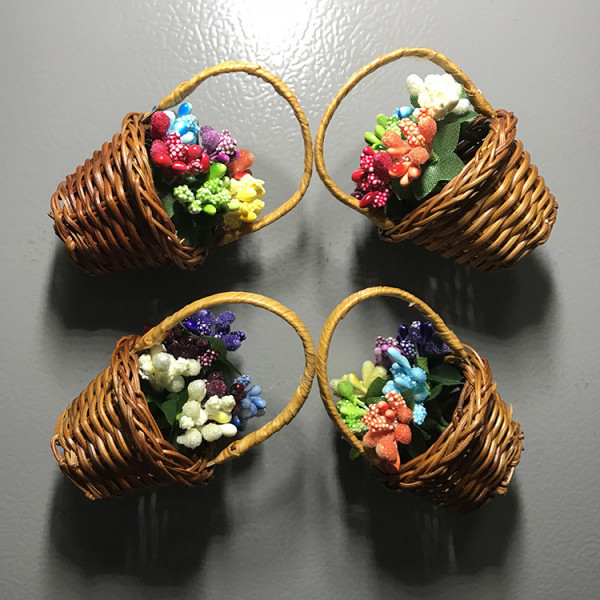 4 stycken blomkorg trä tredimensionell trädgårdsarbete kylskåp magnet dekoration