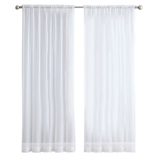 2 stk. Super bløde store håndfølelse hvide tylgardiner til moderne dekoration Solid Chiffon Voile Transparent Voile