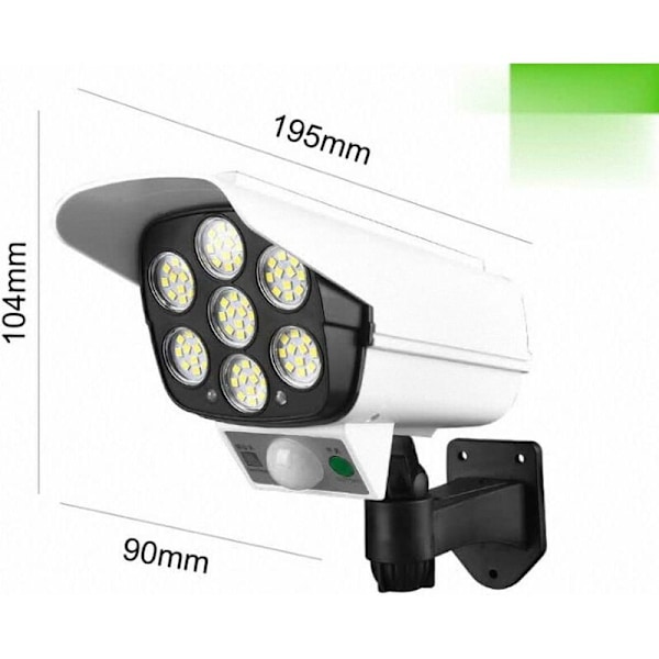 Solcellsbelysning med rörelsesensor för utomhus - Dummy-säkerhetskamera, falsk övervakning, LED-lampa med mänsklig kroppsdetektering för trädgård, gångväg, korridor