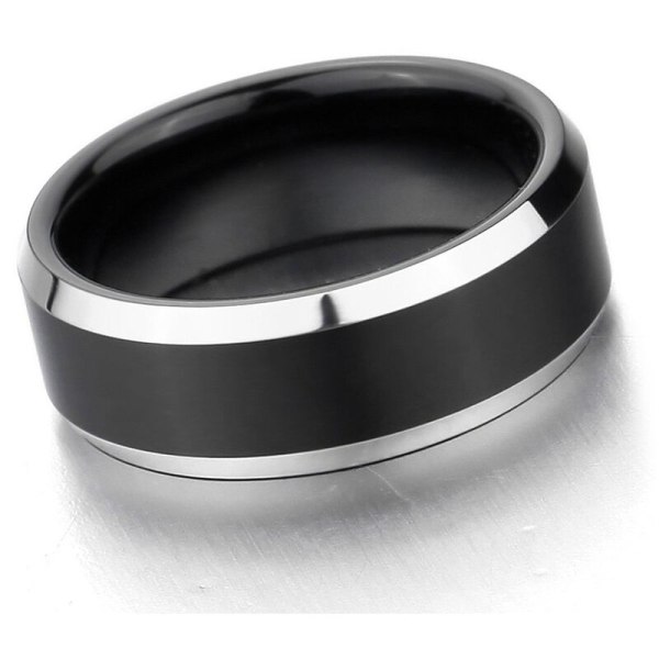 Tungsten Ring Band Silver Black Comfort Fit Elegant Wedding (Omkrets: 57mm)