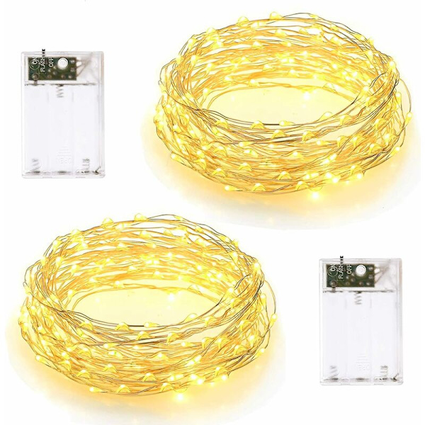 10m LED Lysstreng, 2 Lystilstande, Batteridrevet, 100 LED'er, Sølvtråd, til Soveværelse, Vægge, Julefest, Bryllup, Fødselsdag, Dekoration Varmt