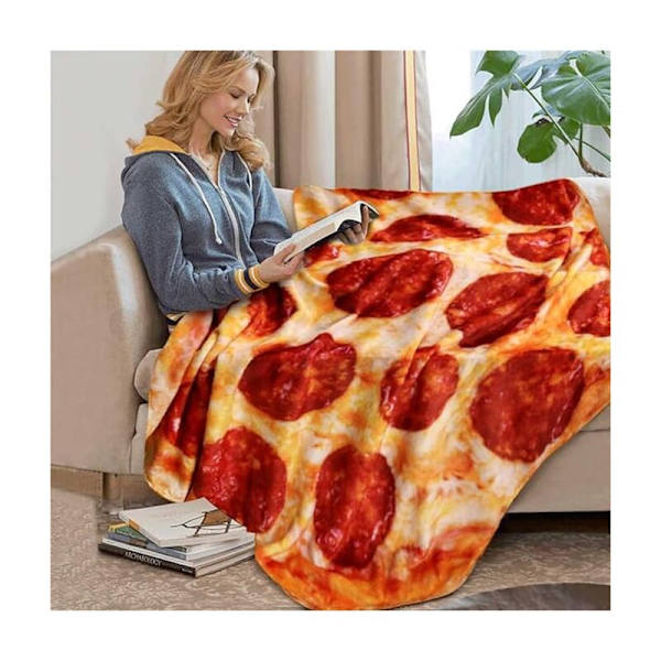 Korvformad pizzatäcke, kreativt realistiskt flanelltäcke för soffa säng soffa camping rund komfort handduk 100CM dia