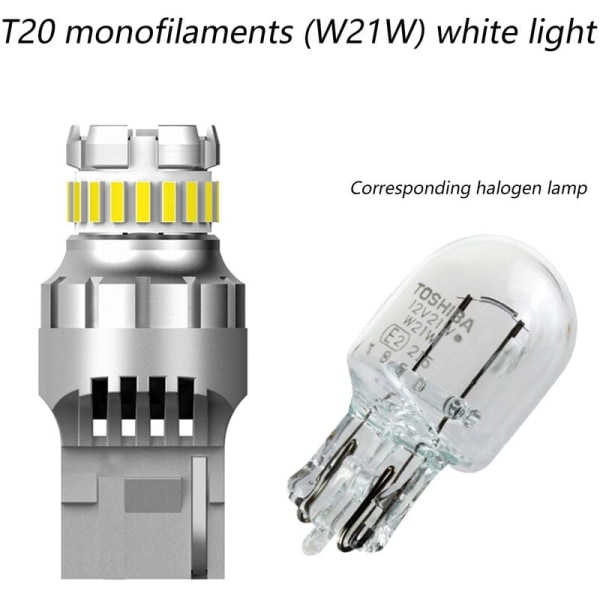 2 stk. Bil T20 7440 W21W LED Canbus Baklygter 7443 LED Pære Baglygter 6000K Super Lys Lampe