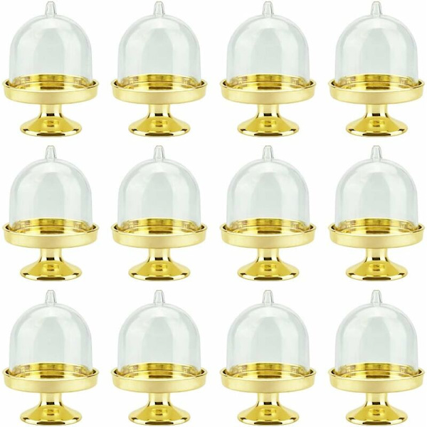 12 stk. Mini Kage Stativ, Cupcake Display Plade Slikholdere Plastik Slikboks til Chokolade, Ost, Kokos Makroner, Romkugler (Guld)