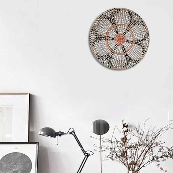 35 cm Rund Rustik Handvävd Halm Designer Mönster Rum Bakgrund Vägg Hängande Dekoration Fruktfat