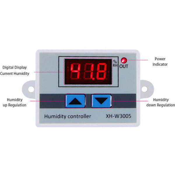 Digital fugtighedskontrol med display, fugtighedskontrolinstrument, fugtighedskontrolswitch, befugtning, affugtning, konstant fugtighedskontrol, 22