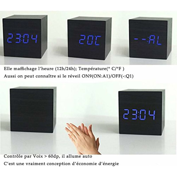 Bärbar LED Digital Väckarklocka, Tyst Mini Klocka med Röstaktiverad Enkel Minimalistisk Träklocka Temperaturkalender för Hem Kontor Resor (