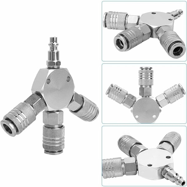 2 stk. Komprimeret Luft Y-Splitter - Hurtigkobling - 3 Vejs - Pneumatisk Stik - Hurtigkobling - 1/4 F-NPT