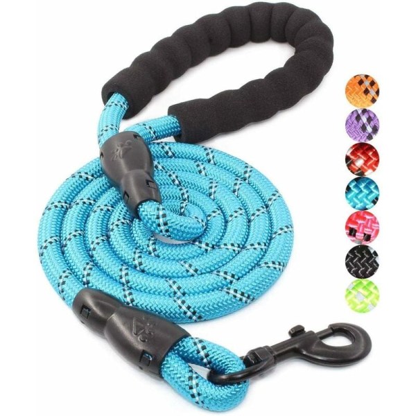 Hundehalsbånd med komfortabelt polstret håndtak og svært reflekterende tråder for små, mellomstore og store hunder (6 fot, blå)