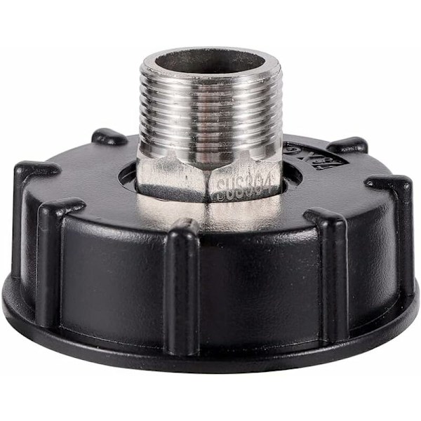 IBC S60X6 Vannbeholderadapter Grovgjenge med Slangetilkobling Rustfritt Stål Ventil Tutetilbehør (3/4\" Ytregjenge)