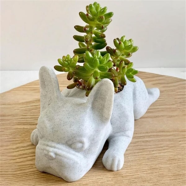 2 stk Fransk Bulldog Form Resin Sukkulent Planter Mini Valper Planter, Skrivebord Plantepot Hund Form Bonsai