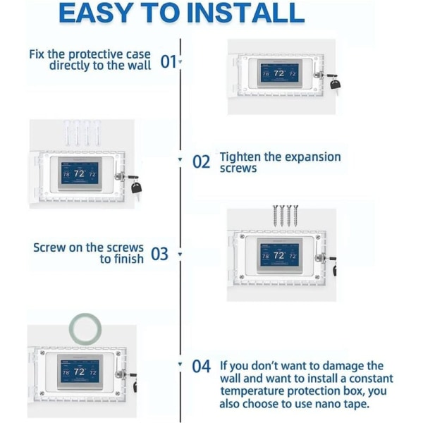 Termostatlåsboks med nøkkel, gjennomsiktig termostatbeskyttelse for veggtermostat, passer til 6,5\" H x 3,9\" B x 2\" D termostater