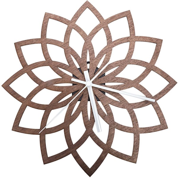 Peach Lotus Träväggklocka Modern Mode Kreativ Blomma Vägg Logg Kvarts Klocka Tyst-B
