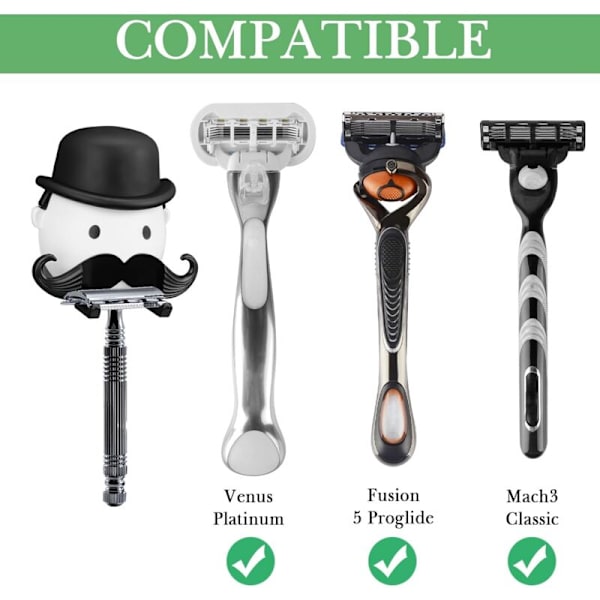 Partakoneen imukuppikoukku, suihkupartakoneen koukku kylpyhuoneeseen, yhteensopiva Venus Platinum, Fusion 5 Proshield & Proglide, Mach 3 Classic (valkoinen)