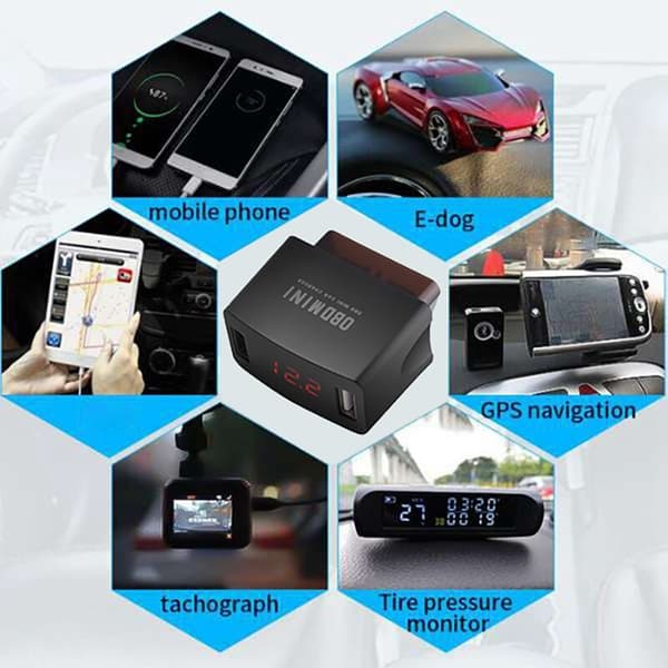Bil OBD Dobbelt USB-opladeradapter Universal 12V 24V LED Spændingsdisplay Strømstik