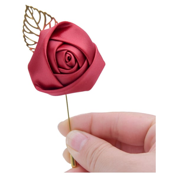 12 stk. / sæt Brudgommens Boutonniere Bryllup Silke Rose Blomster Tilbehør Prom Brosche Mands Dragt Dekoration, Vinrød