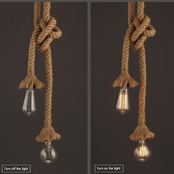 Industriell pendellampe, hengelampe 200cm hamptau med dobbel hode for spisestue, hall, restaurant, bar, kafé